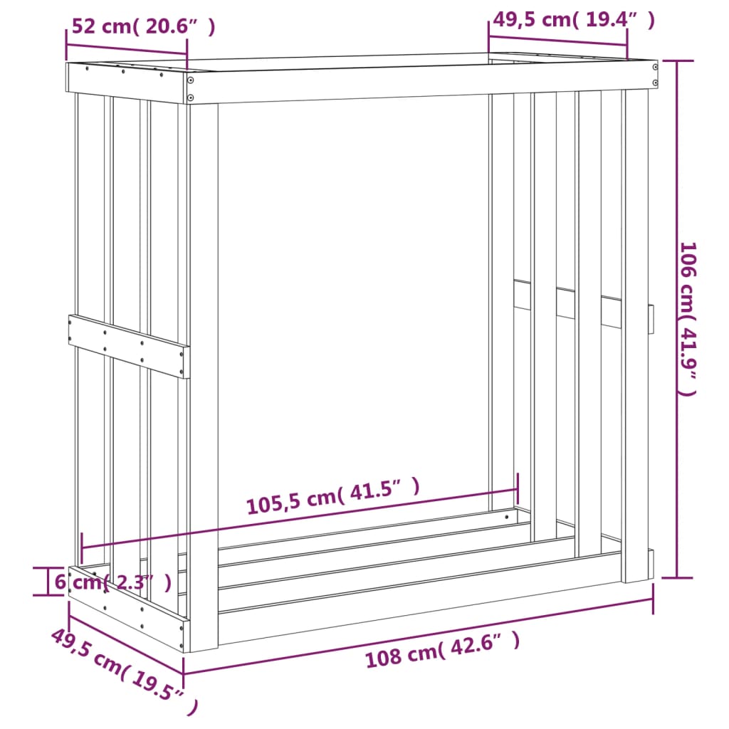 Suporte de lenha p/ exterior 108x52x106 cm pinho maciço branco