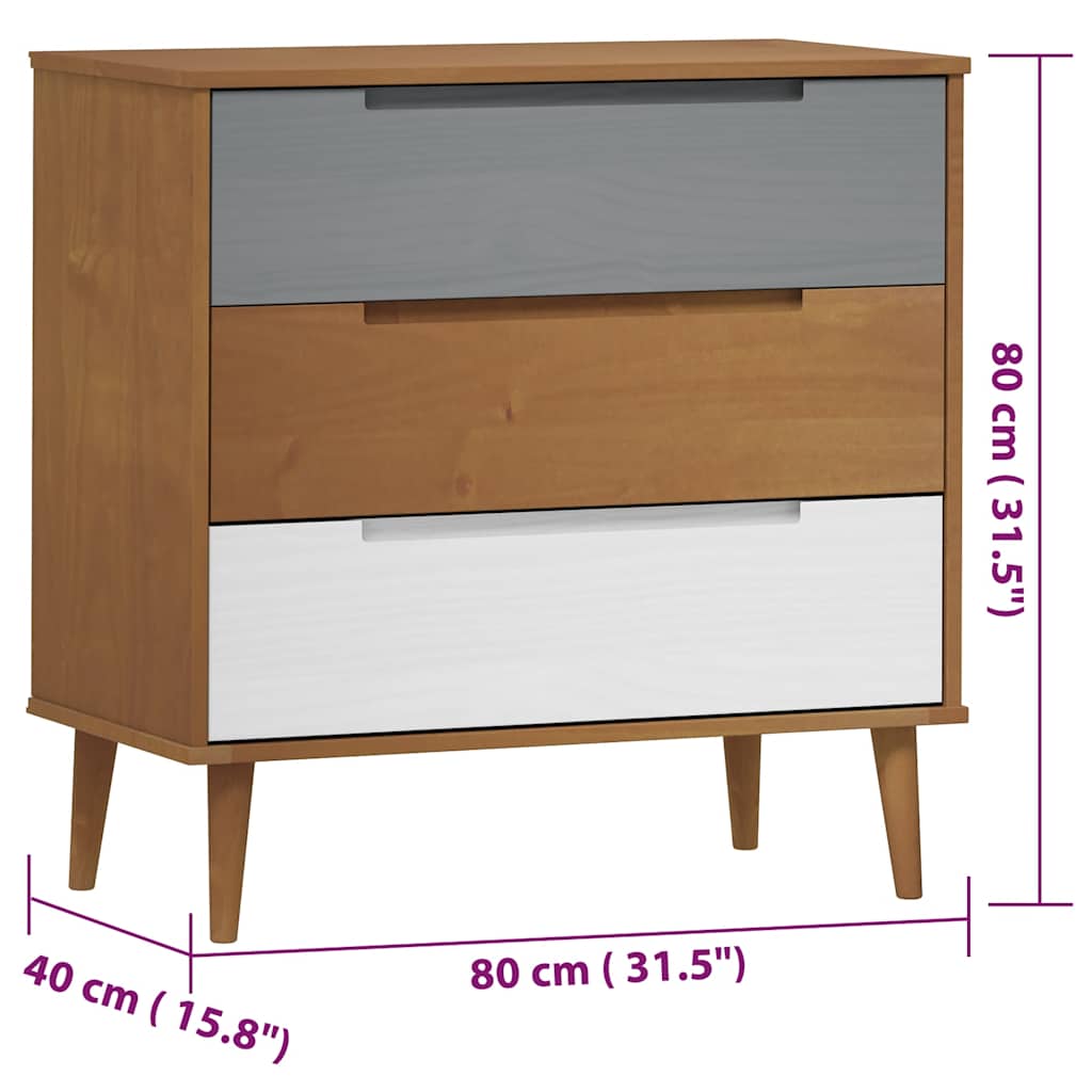 Armário de gavetas MOLDE 80x40x80 cm pinho maciço castanho