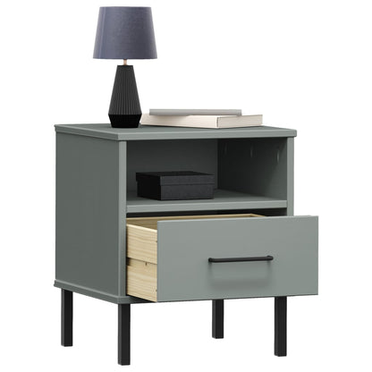 Mesa cabeceira c/ pernas de metal OSLO pinho maciço cinzento
