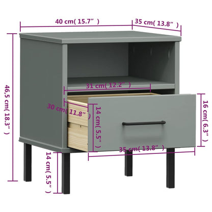 Mesa cabeceira c/ pernas de metal OSLO pinho maciço cinzento