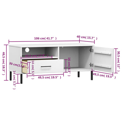 Móvel de TV c/ pernas de metal pinho maciço OSLO branco