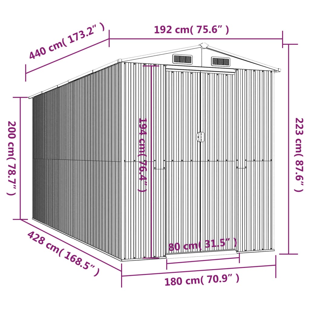 Abrigo de jardim 192x440x223 cm aço galvanizado antracite