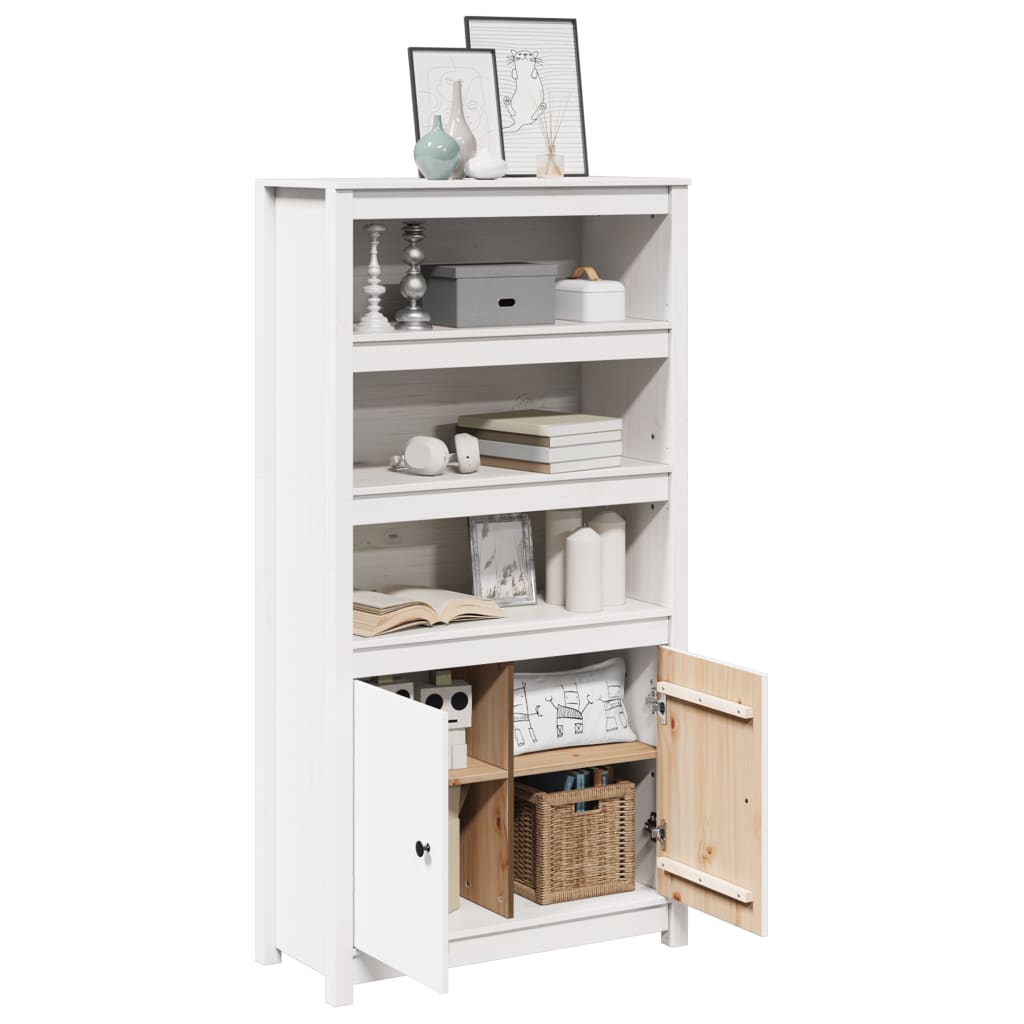 Aparador alto 80x35x154 cm madeira de pinho maciça branco
