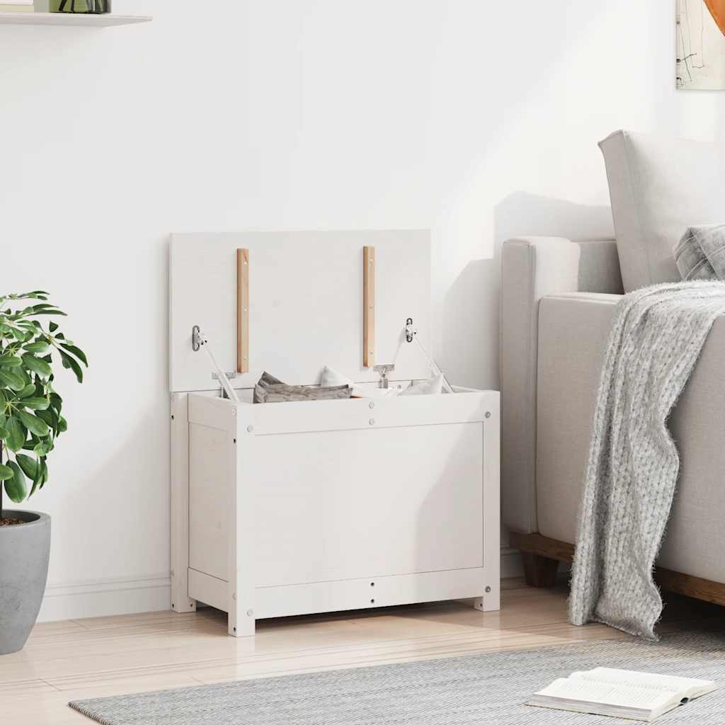 Caixa de arrumação 60x32x45,5 cm madeira de pinho maciça branco