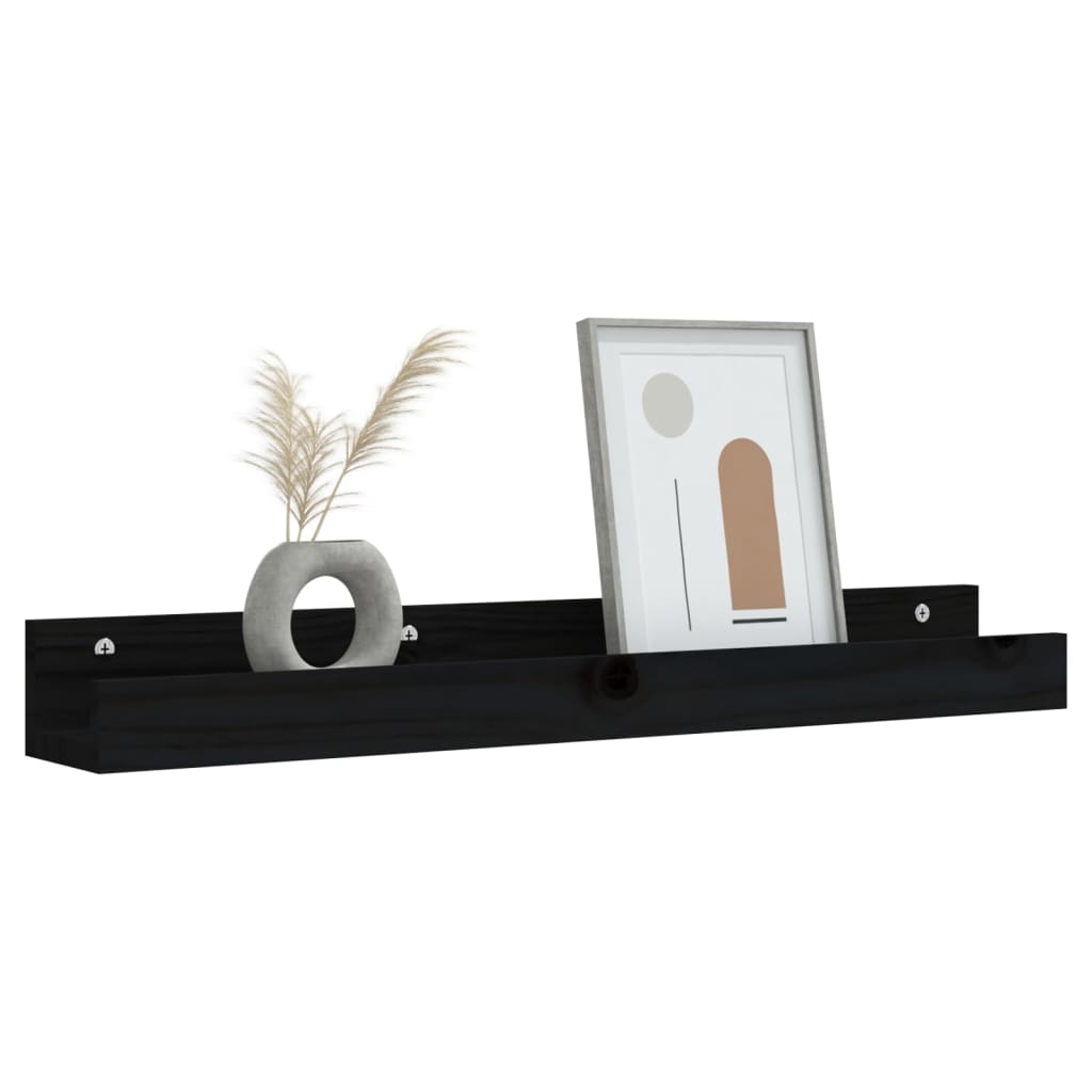 Prateleiras de parede 2 pcs 80x12x9 cm pinho maciço preto
