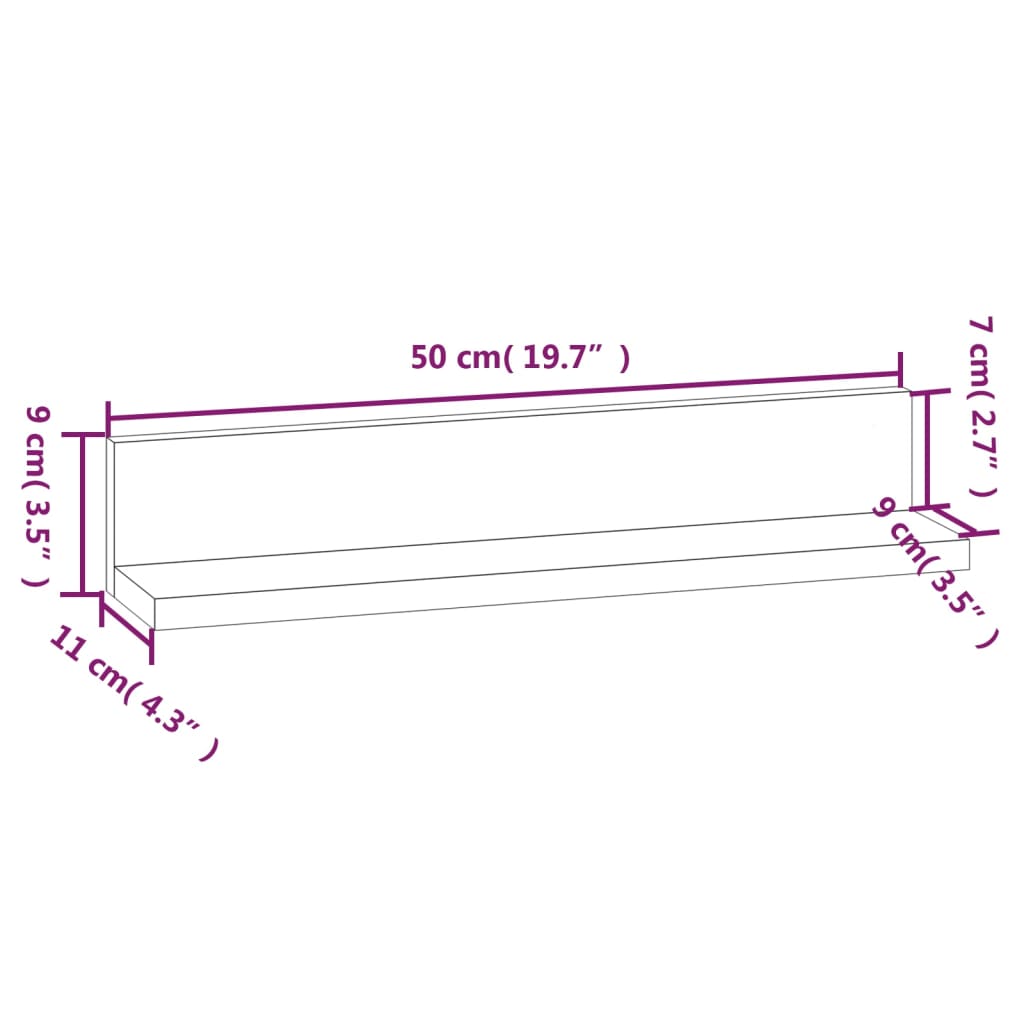 Prateleiras de parede 2 pcs 50x11x9 cm pinho maciço branco