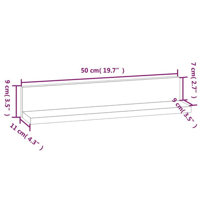 Prateleiras de parede 2 pcs 50x11x9 cm pinho maciço branco