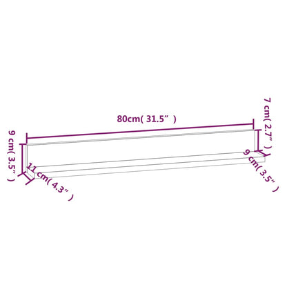 Prateleiras de parede 2 pcs 80x11x9 cm pinho maciço cinzento