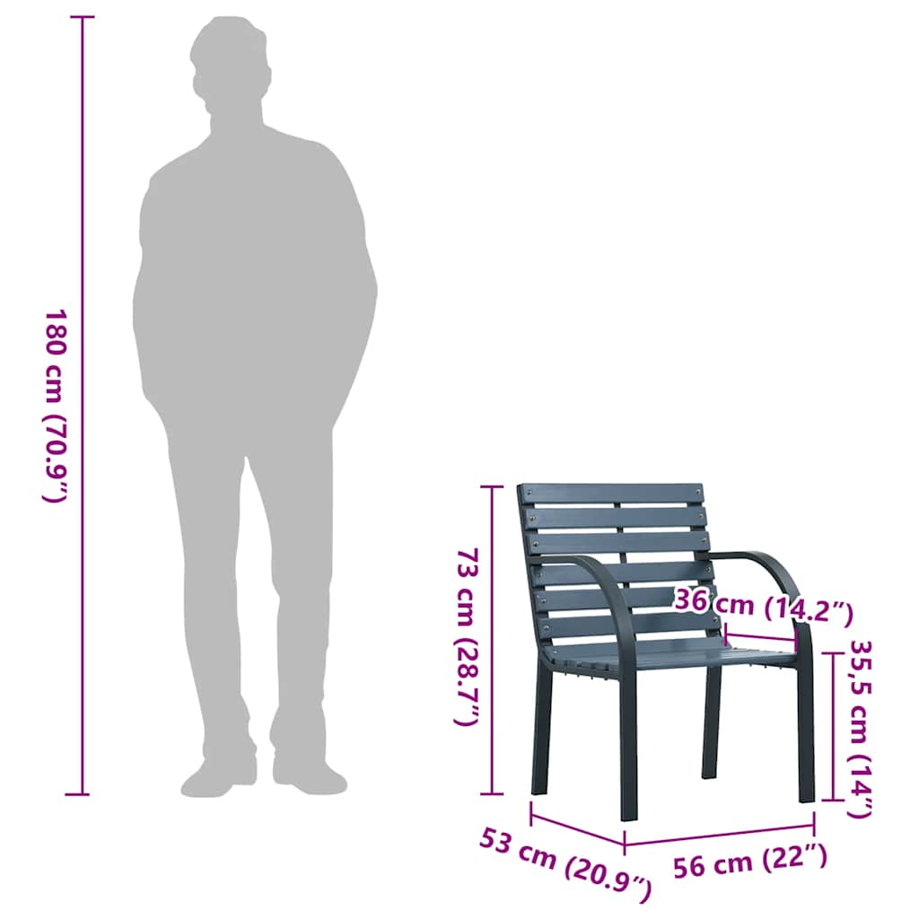 Cadeiras de jardim 2 pcs abeto maciço/aço revestido a pó cinza