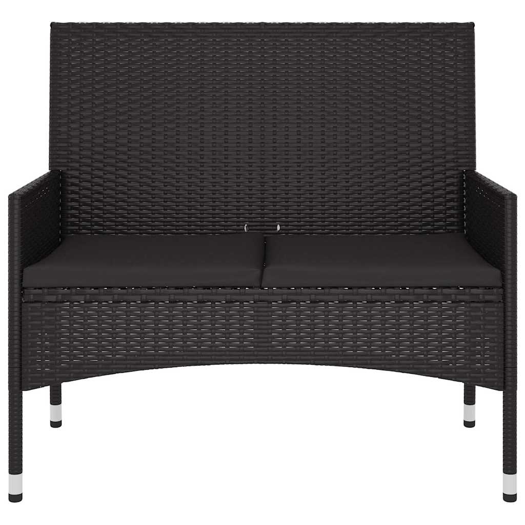 Banco de jardim de 2 lugares com almofadões vime PE preto