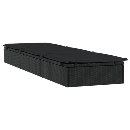 Espreguiçadeira com almofadão preto 201x55x62 cm vime PE