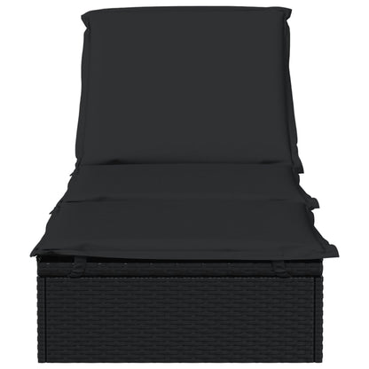 Espreguiçadeira com almofadão preto 201x55x62 cm vime PE
