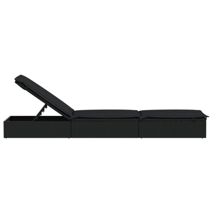 Espreguiçadeira com almofadão preto 201x55x62 cm vime PE