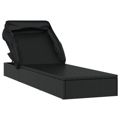 Espreguiçadeira c/ teto dobrável 213x63x97 cm vime PE preto