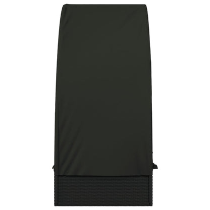 Espreguiçadeira com teto redondo 211x57x140 cm vime PE preto