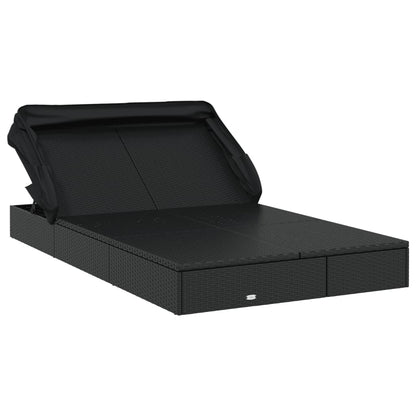 Espreguiçadeira c/ teto dobrável p/ 2 pessoas vime PE preto