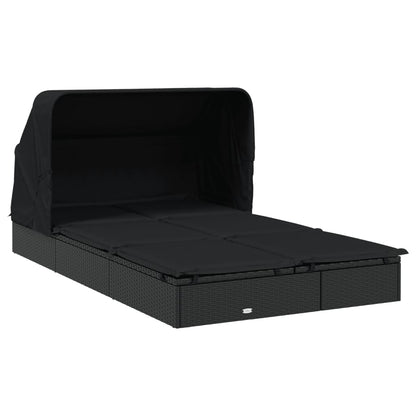 Espreguiçadeira c/ teto dobrável p/ 2 pessoas vime PE preto