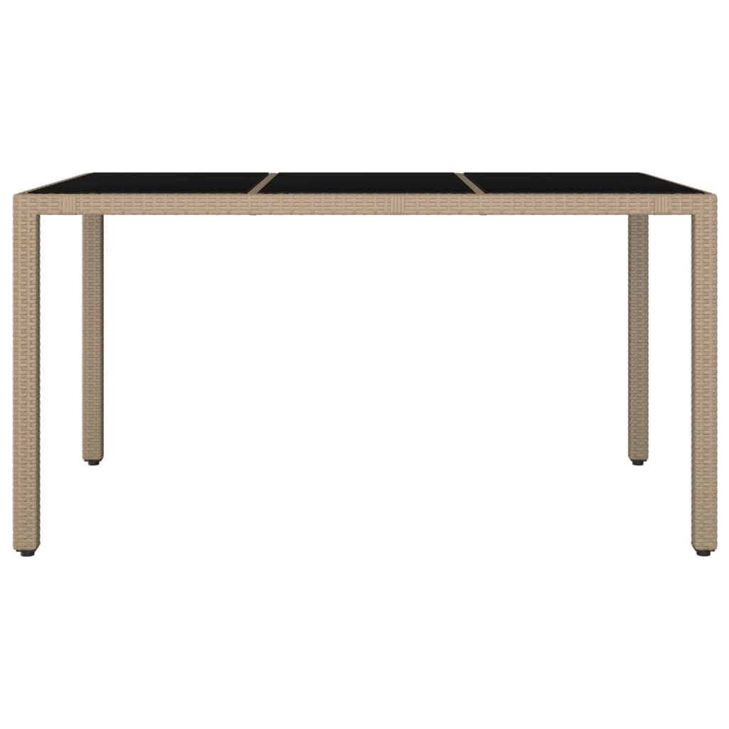 Mesa de jardim c/ tampo de vidro vime PE/vidro temperado bege