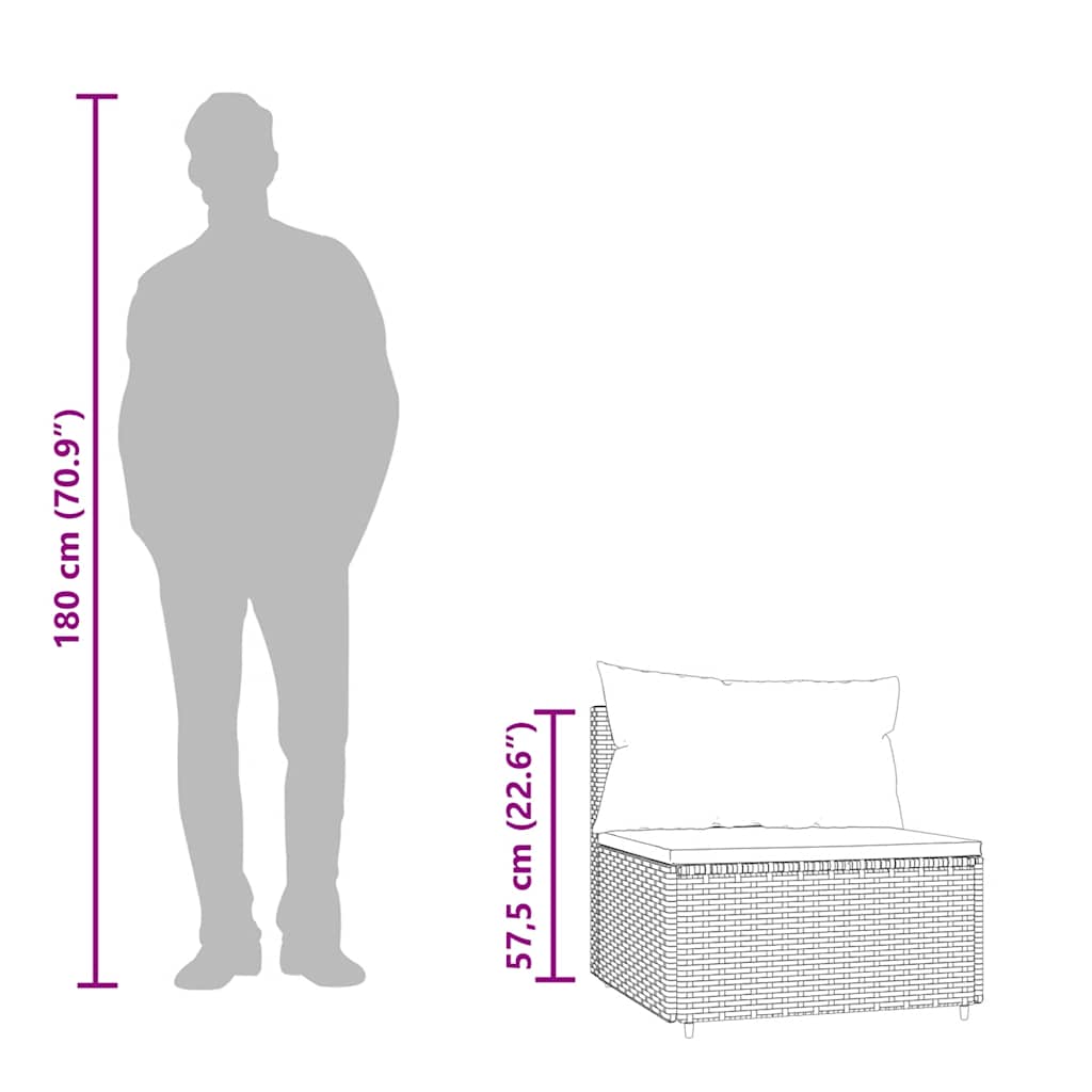 Sofás de centro p/ jardim c/ almofadões 2 pcs vime PE preto