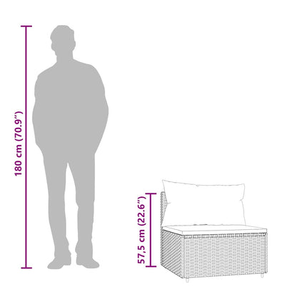 Sofás de centro p/ jardim c/ almofadões 2 pcs vime PE preto