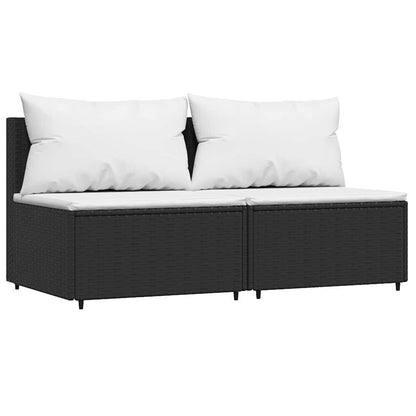 3 pcs conjunto lounge de jardim c/ almofadões vime PE preto