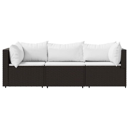 3 pcs conjunto lounge jardim c/ almofadões vime PE castanho