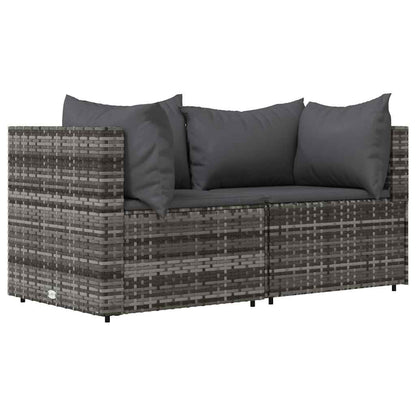 3 pcs conjunto lounge de jardim c/ almofadões vime PE cinzento