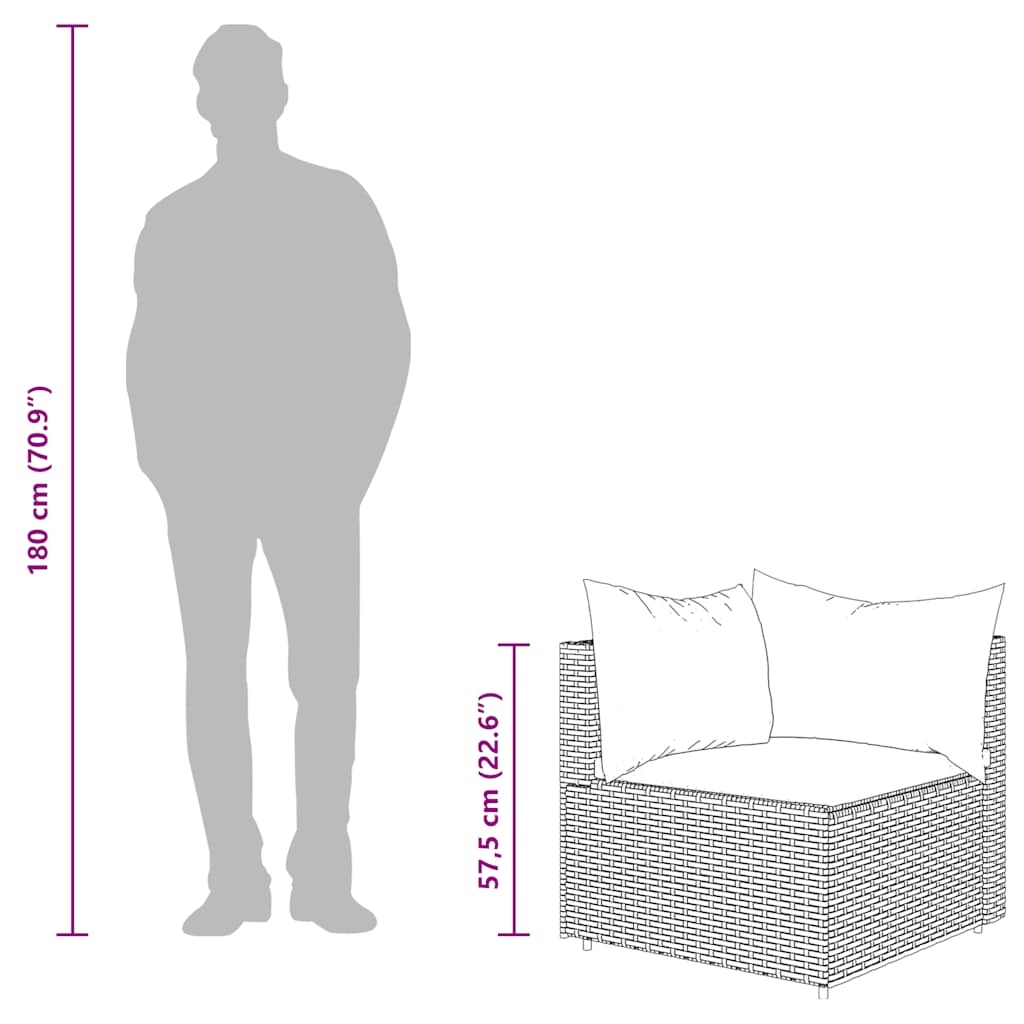 4 pcs conjunto lounge de jardim c/ almofadões vime PE cinzento