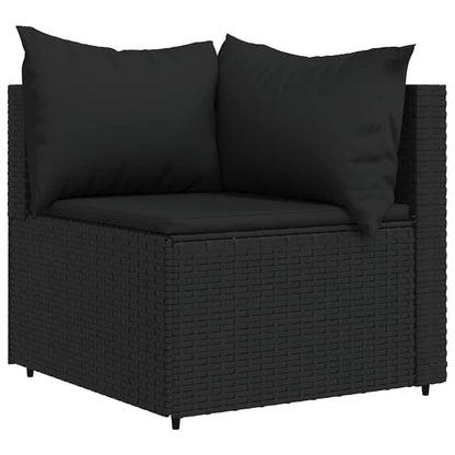 3 pcs conjunto lounge de jardim c/ almofadões vime PE preto