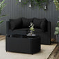 3 pcs conjunto lounge de jardim c/ almofadões vime PE preto