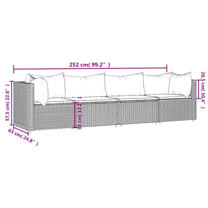 4 pcs conjunto lounge de jardim c/ almofadões vime PE preto
