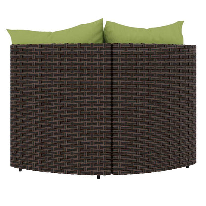 Sofás de canto para jardim com almofadões 2pcs vime PE castanho