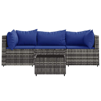 4 pcs conjunto lounge de jardim c/ almofadões vime PE cinzento
