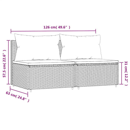 Sofás de centro p/ jardim c/ almofadões 2 pcs vime PE cinzento