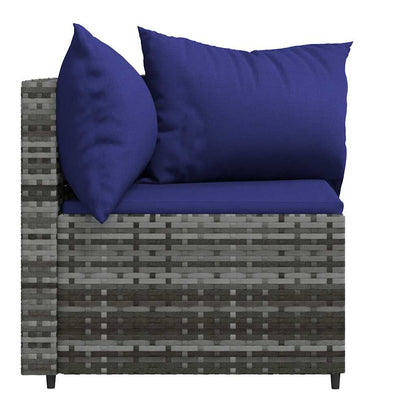 Sofás de canto p/ jardim c/ almofadões 2 pcs vime PE cinzento