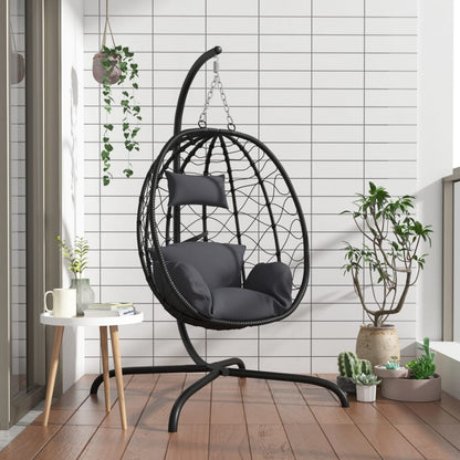Cadeira suspensa Egg com almofada em vime sintético antracite e aço