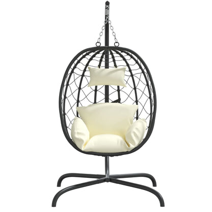 Cadeira suspensa Egg com almofada, vime sintético branco creme e aço
