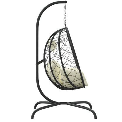 Cadeira suspensa Egg com almofada, vime sintético branco creme e aço