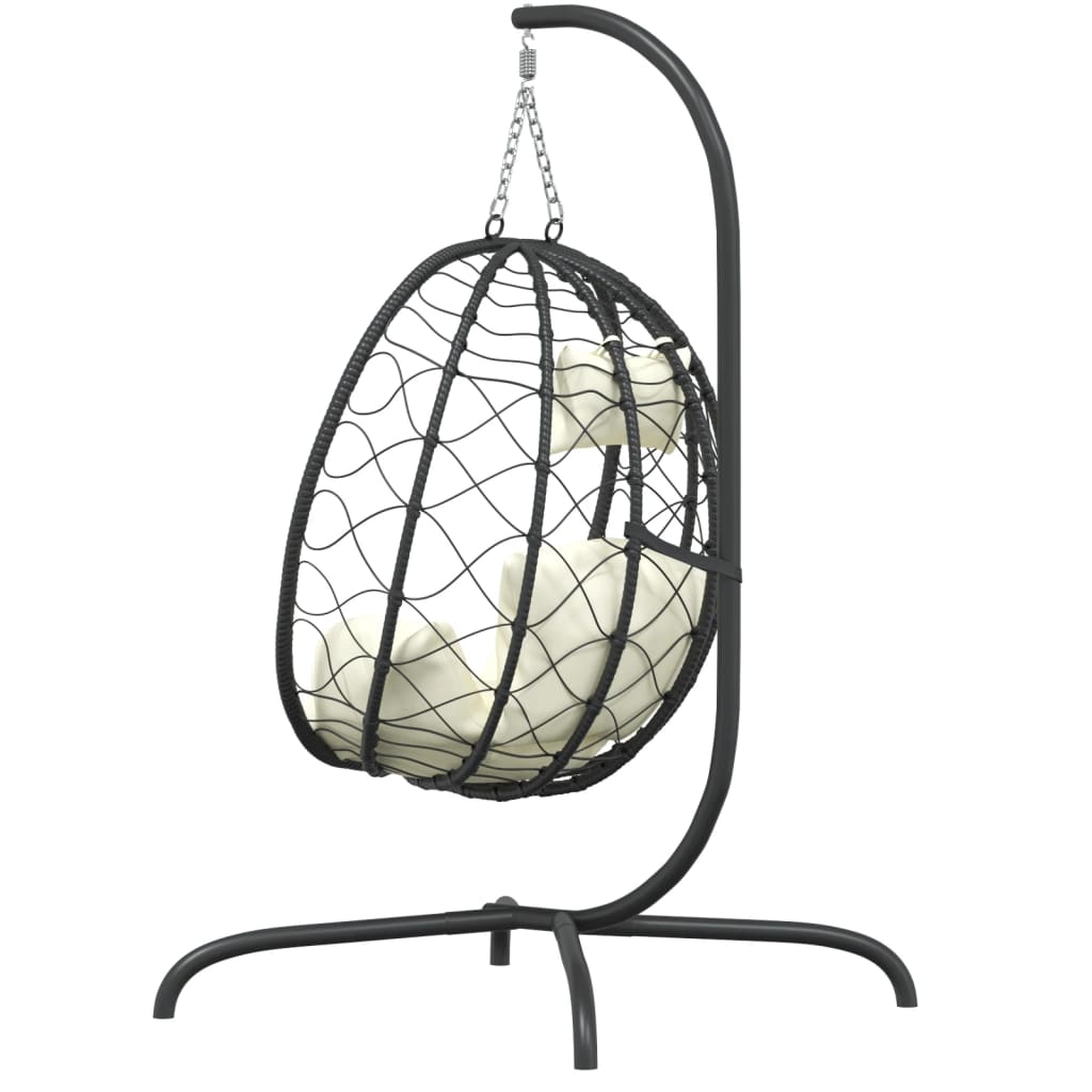 Cadeira suspensa Egg com almofada, vime sintético branco creme e aço