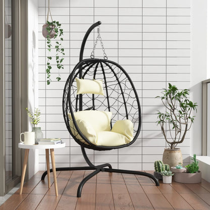 Cadeira suspensa Egg com almofada, vime sintético branco creme e aço