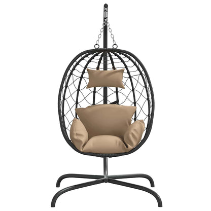 Cadeira suspensa Egg com almofada, vime sintético e aço, cor taupe