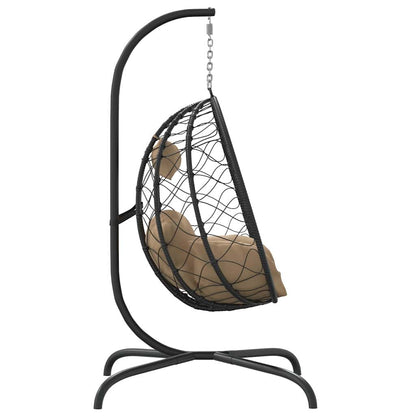 Cadeira suspensa Egg com almofada, vime sintético e aço, cor taupe