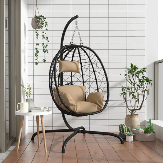 Cadeira suspensa Egg com almofada, vime sintético e aço, cor taupe