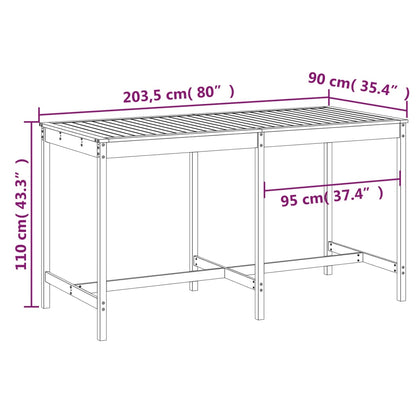 Mesa de jardim 203,5x90x110 cm madeira de pinho maciça cinzento