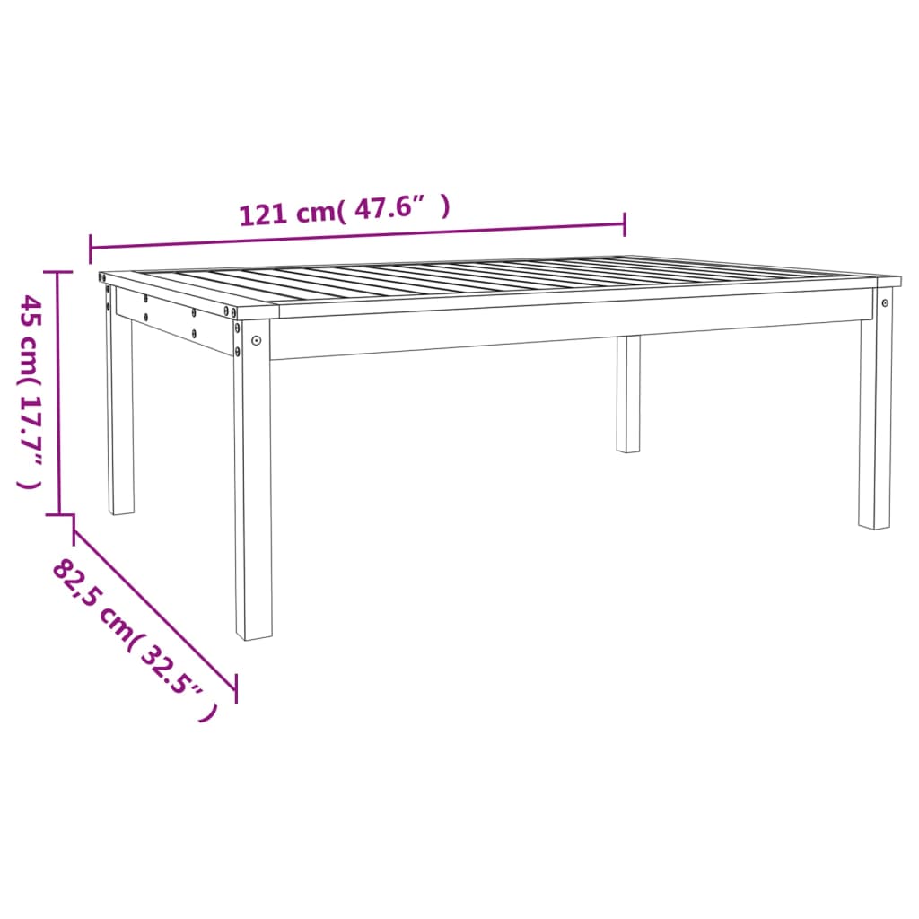 Mesa de jardim 121x82,5x45 cm madeira de pinho maciça