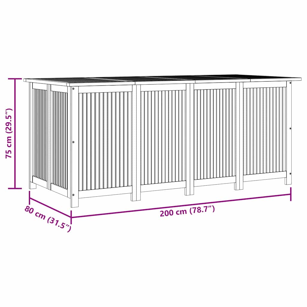 Caixa de arrumação para jardim 200x80x75 cm acácia maciça