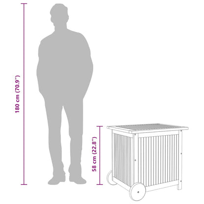 Caixa arrumação jardim c/rodas 60x50x58cm madeira acácia maciça