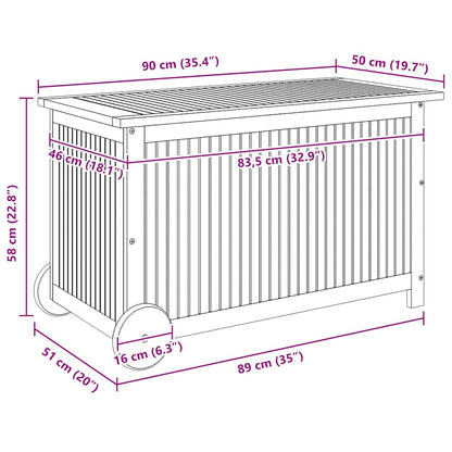 Caixa arrumação jardim c/rodas 90x50x58cm madeira acácia maciça