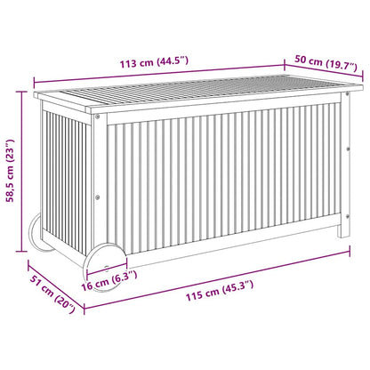 Caixa de arrumação p/ jardim c/ rodas 113x50x58cm acácia maciça