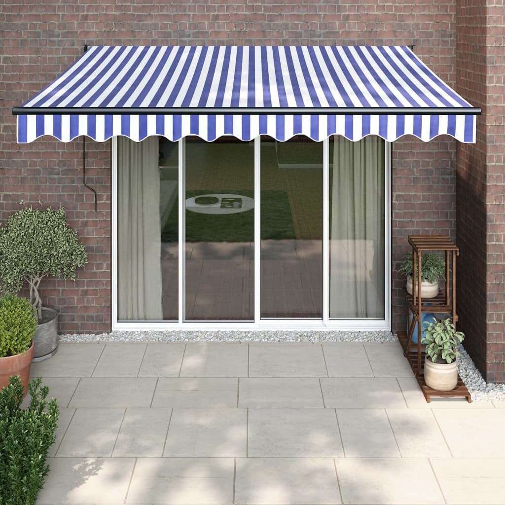 Toldo retrátil automático 3,5x2,5 m azul e branco